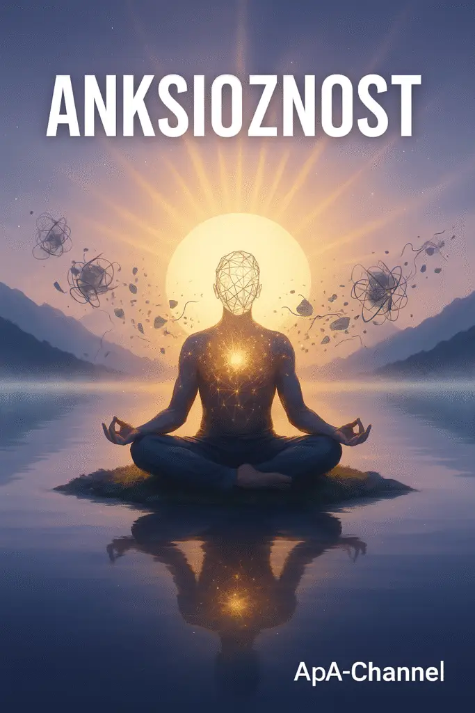 Ilustracija osobe u meditaciji uz sunčevu svjetlost – simbol oslobađanja od anksioznosti.