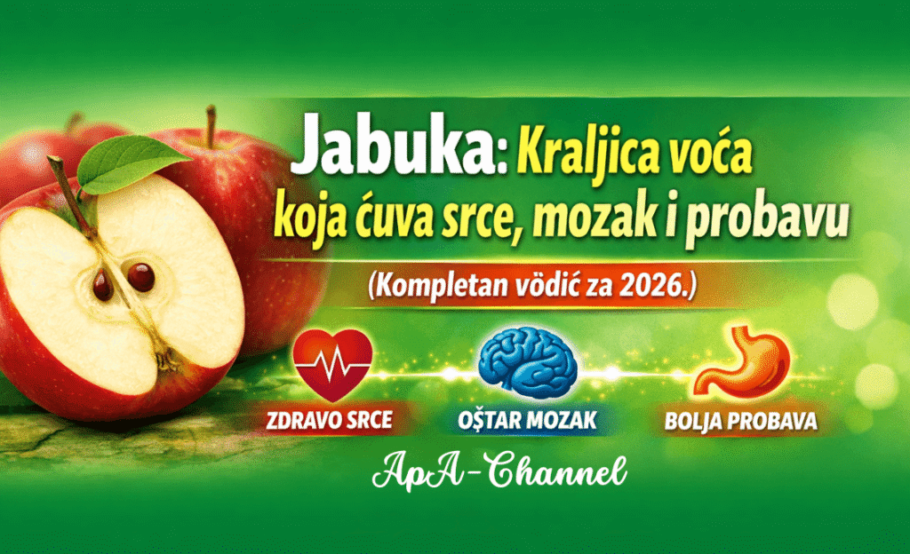 jabuka voće zdravlje srca mozga i probave ilustracija sa presječenom jabukom