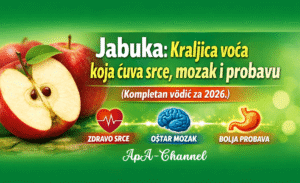 jabuka voće zdravlje srca mozga i probave ilustracija sa presječenom jabukom