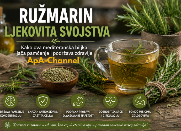 Ružmarin ljekovita svojstva – svježi ružmarin i čaj kao simbol prirodne podrške pamćenju, koncentraciji i zdravlju
