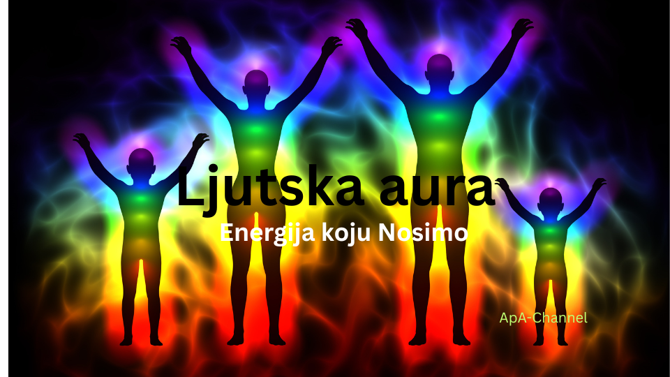 "Ilustracija ljudskih silueta okruženih višebojnom energetskom aurom koja simbolizuje emocije i energiju – ApA-Channel."