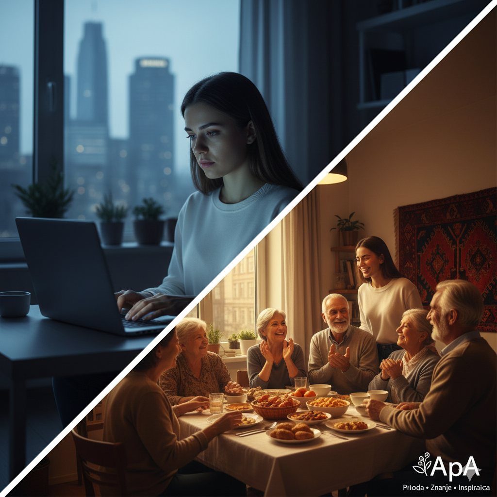 "mentalno zdravlje dijaspore prikazano kroz kontrast između života u inostranstvu i zavičaja"