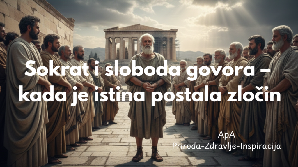 Sokrat i sloboda govora – filozof okružen atinskim građanima kada je istina postala zločin