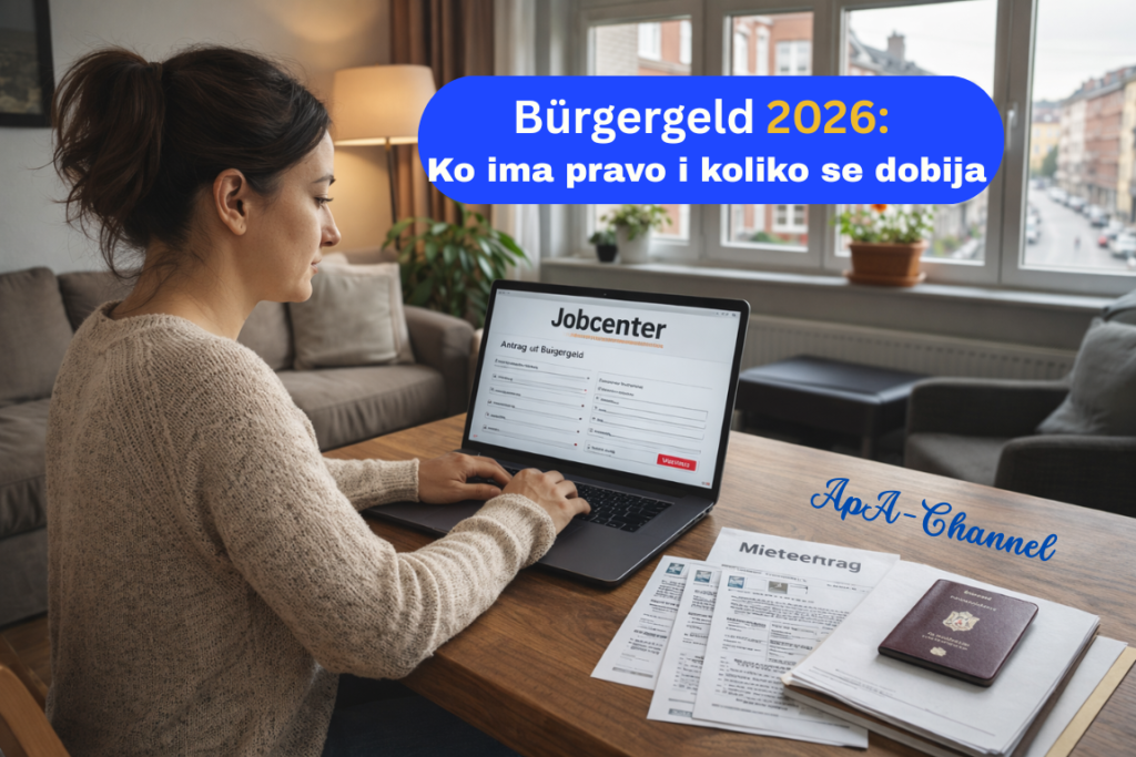 Bürgergeld 2026 prijava preko Jobcentera u Njemačkoj sa dokumentima za stan, pasošem i informacijama o pravima