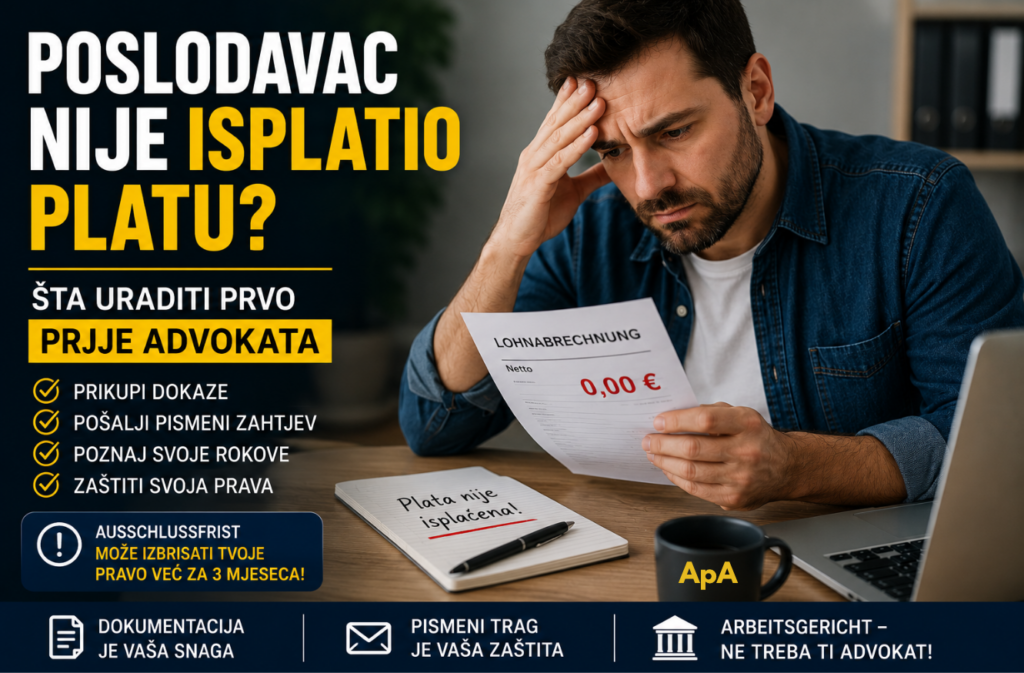 Poslodavac nije isplatio platu – šta uraditi prvo kada plata ne stigne na račun u Njemačkoj
