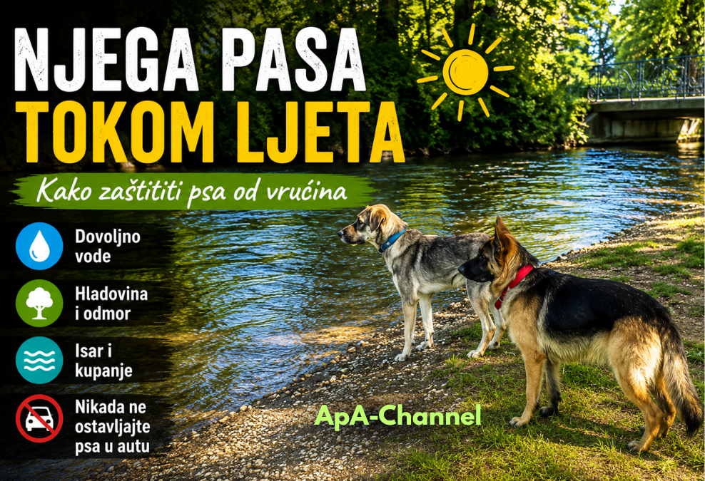 Njega pasa tokom ljeta – Nela i Pujdo uz rijeku Isar tokom toplog ljetnog dana u Minhenu