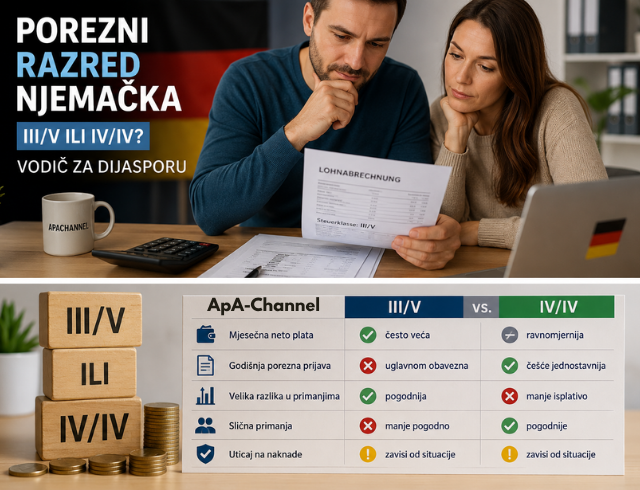 Porezni razred u Njemačkoj – III/V ili IV/IV objašnjen kroz platnu listu i Lohnsteuerklasse