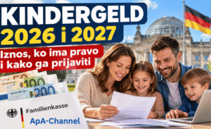 Kindergeld 2026 i 2027 – porodica u Njemačkoj sa dokumentima za dječiji doplatak