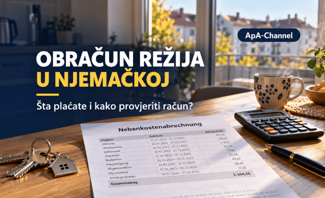 Nebenkostenabrechnung u Njemačkoj – obračun režija na stolu uz kalkulator i ključeve stana