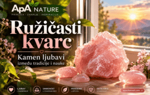 Ružičasti kvarc (Rose Quartz) – prirodni ružičasti kristal na prozorskoj dasci, ApA Nature